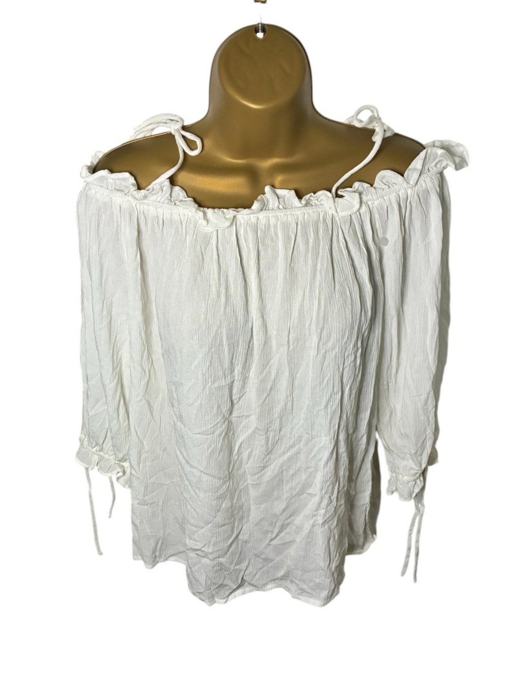 a.n.a Cold Shoulder Peasant Top Tie Strap 3/4 Sleeve White S